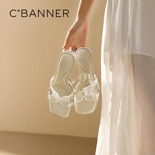 千百度粗高跟水晶透明拖鞋女外穿休闲配裙子凉拖鞋A25377820 商品图1