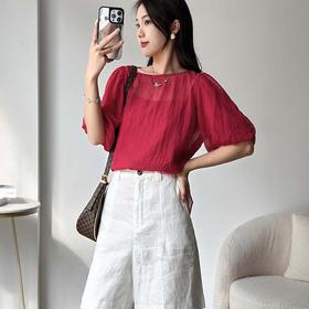 「K」洛诗琳43839肌理感上衣2025夏季新款泡泡袖上衣两件套60602