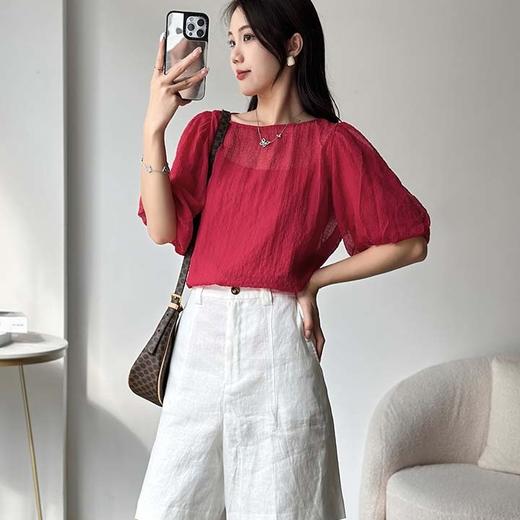 「K」洛诗琳43839肌理感上衣2025夏季新款泡泡袖上衣两件套60602 商品图0