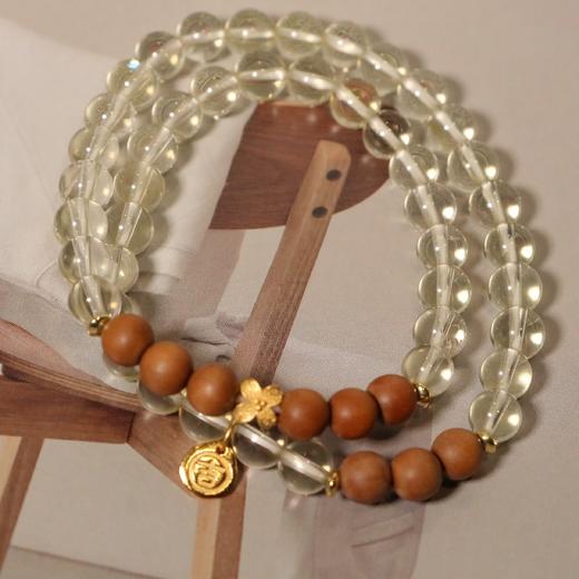 【甄珠贝】设计款宋代美学 黄水晶与老山檀双圈手串 925银配件 商品图0