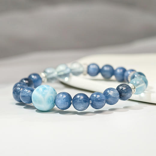 易祈吉祥五行补水海蓝宝手链蓝晶石手串925银手链饰品送礼男女款手串礼物 商品图2