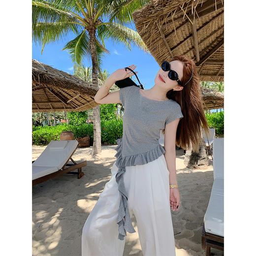 【99元任选2件】新品现货秒杀！卖完下架不再补 ！微信粉丝打折价！！两色不规则设计飘带短袖 商品图2