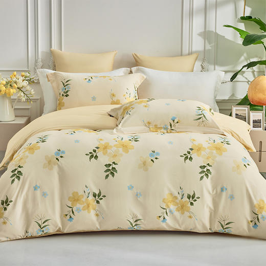 多喜爱 全棉贡缎磨绒四件套 迎春/秋瑾拾忆/晨间时刻/花叶隐/暖辉/芳苑 【7A抗菌】【精美礼盒包装】高密全棉 优雅花卉 更细腻更厚实更软糯磨绒宽边枕套 FX 商品图0