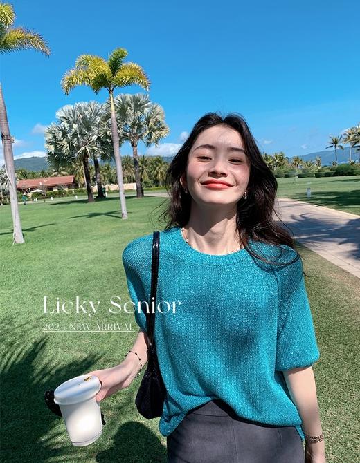 亚麻棉针织碎金流光针织衫五分袖显瘦随身衫 商品图8