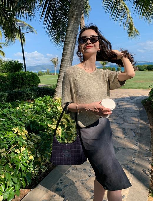 亚麻棉针织碎金流光针织衫五分袖显瘦随身衫 商品图7