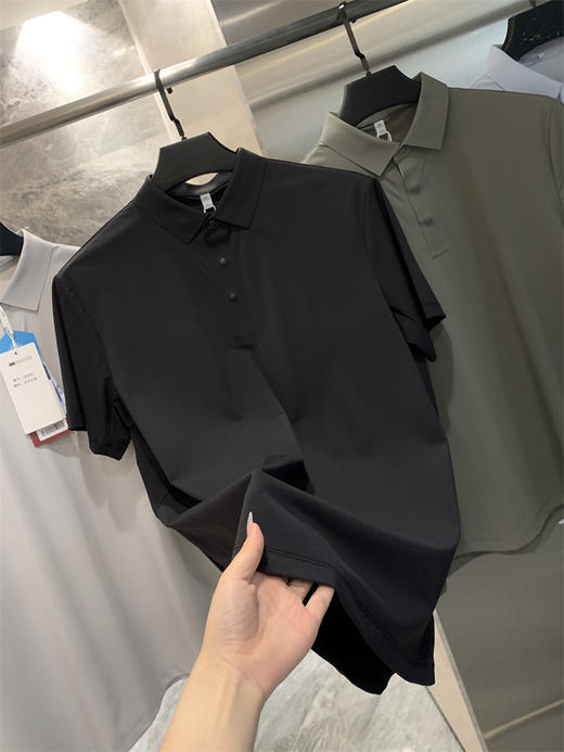 凉感降温冰丝速干！2025无痕压胶工艺!高支翻领短袖商务T恤polo衫男！ 商品图5