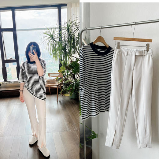 【体验款】噢蜜ooomeooo买一送一环保面料前开叉直筒裤 商品图0