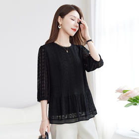 QS-【真丝绣花】桑蚕丝衬衫上衣女灯笼袖高档轻奢气质通勤小衫女1065