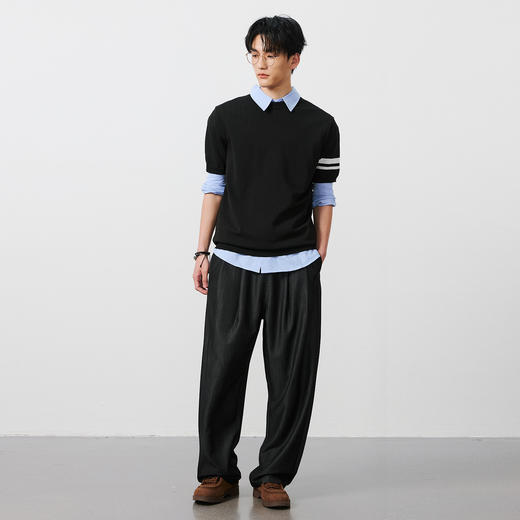 NPC潮牌袖口撞色条纹【混纺】针织短袖T恤男圆领垂感透气NP53TS20 商品图1