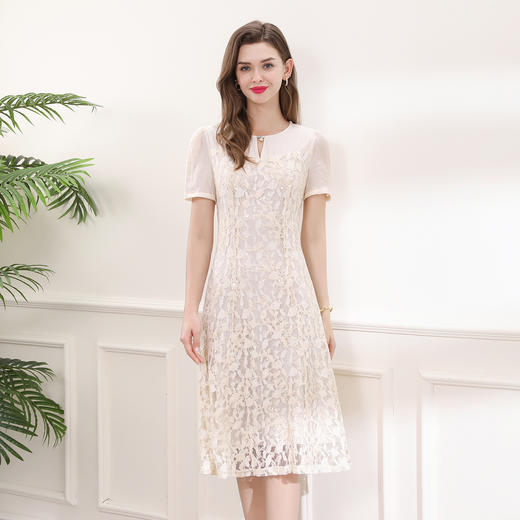 「高货deo」全新升级【铂金会员404/天猫539/差价135】(35537)洛诗琳气质蕾丝连衣裙2025夏季轻奢提花料中长款仙女裙 商品图1