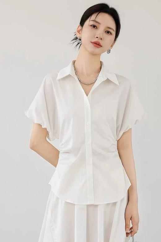 ESTELLICA 泡泡袖捏褶收腰白衬衫 20483 商品图0