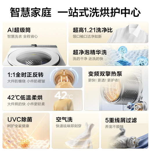 【新品上市】TCL小黄人·大眼萌AI超级筒T7R 10公斤滚筒+双擎热泵烘干洗烘套装1:1正反转 G100T7R-DI+H100T7R-BW 商品图1