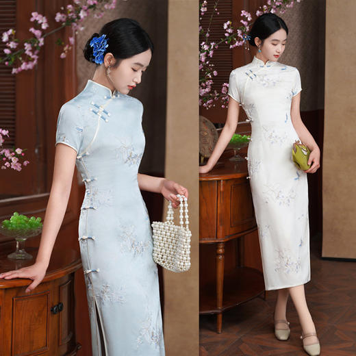 GX素雅时尚年轻款国风旗袍裙2025夏新款复古中式长款修身日常旗袍裙 商品图0