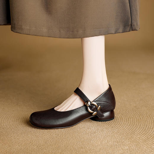 【预售5天】软面软底黑色羊皮玛丽珍鞋女中跟粗跟浅口不累脚单鞋女NJMK&K1622 商品图1