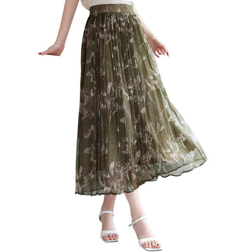 QS-72599002【顺纡印花】国风印花显瘦桑蚕丝中长裙气质通勤真丝半身裙女9002 商品图4