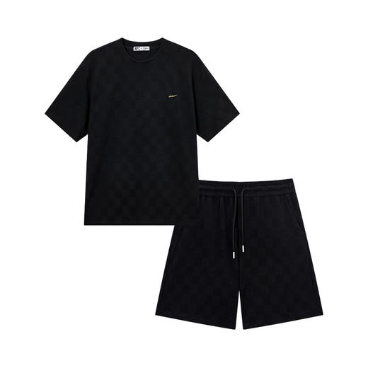 NPC潮牌金线刺绣棋盘格提花短袖百搭T恤短裤男肌理感透气NP52TE13 商品图7