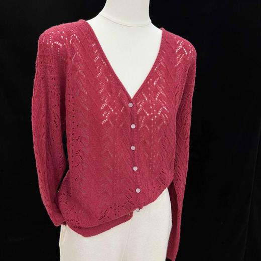 S.Y.C【织光裁片】百搭镂空常规袖羊 绒衫针织V领常规打底衫35R25023 商品图0