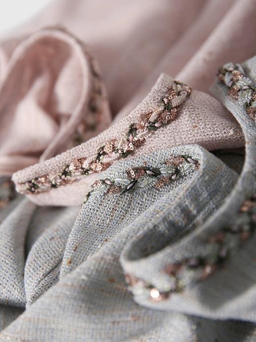 小香云粉金羽纱古法经纬绞纱纯手工珠片短袖上衣 商品图8