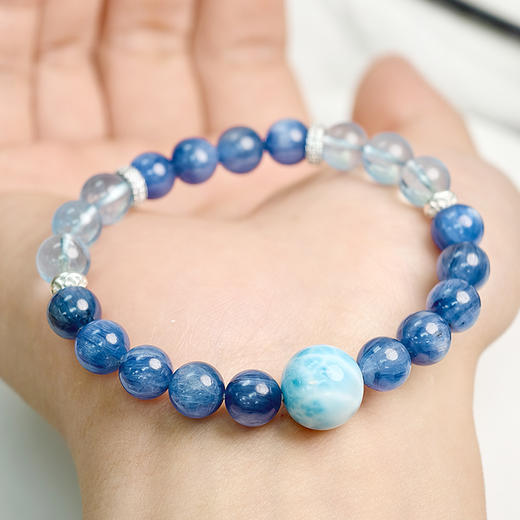 易祈吉祥五行补水海蓝宝手链蓝晶石手串925银手链饰品送礼男女款手串礼物 商品图1