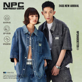 NPC潮牌重磅水洗工装牛仔衬衫短裤套装男做旧NP43DT15