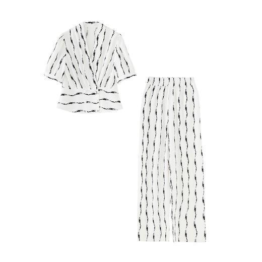 「高货wl」全新升级【铂金会员367/天猫499/差价132】(99312)洛诗琳墨白印花收腰短袖上衣随性老钱风休闲长裤两件套女 商品图4