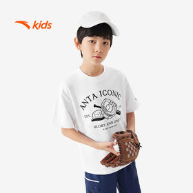安踏儿童男大童针织短袖T恤2025年夏透气圆领休闲短T恤352528131
