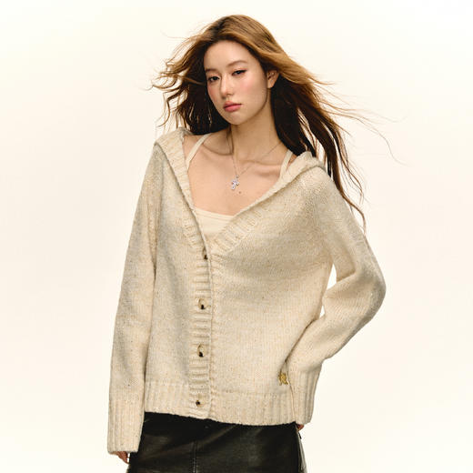 Ariseism  美式复古设计感粗针连帽开衫毛衣外套女春秋新款上衣 商品图0