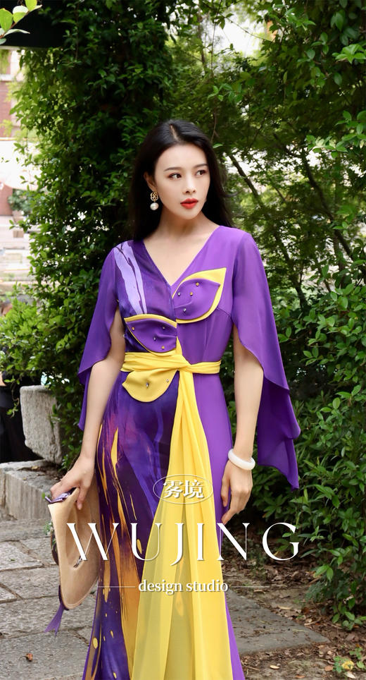 【雾境定制】紫金梦雨 进口纹理蜂窝定位印花 韩国进口水晶乔其纱 3205279 商品图1