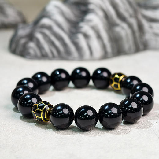 易祈吉祥五行补水手链黑曜石手串925银手链饰品送礼男女款手串礼物 商品图4