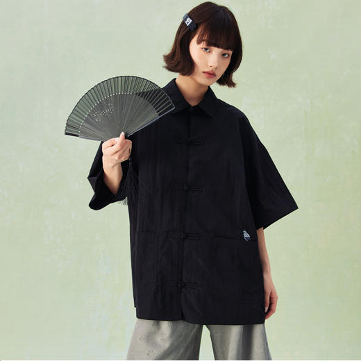 NPC潮牌口袋刺绣翻领中式盘扣短袖衬衫男中国风慵懒男NP44SH10 商品图1