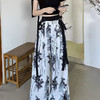 严选水墨画冰丝雪纺阔腿裤女夏季垂感长裤大码宽松飘带休闲直筒裤 商品缩略图3
