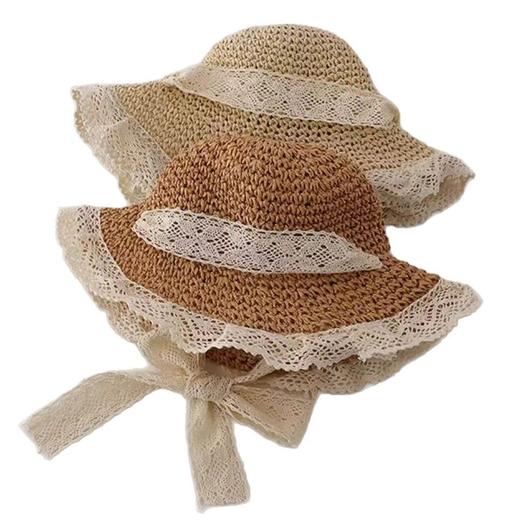 【夏季&暑假必备🌴】甜美森系儿童蕾丝草帽👒防晒遮阳透气不闷，2-8岁宝宝的沙滩好伙伴！韩版夏季儿童度假 沙滩帽蕾丝草帽 防晒遮阳帽子 商品图4