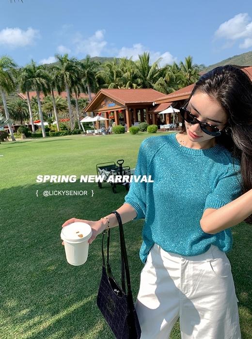 亚麻棉针织碎金流光针织衫五分袖显瘦随身衫 商品图9