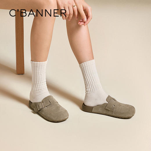 千百度一脚蹬勃肯鞋女款平底真皮包头拖外穿休闲拖鞋A25280116 商品图0