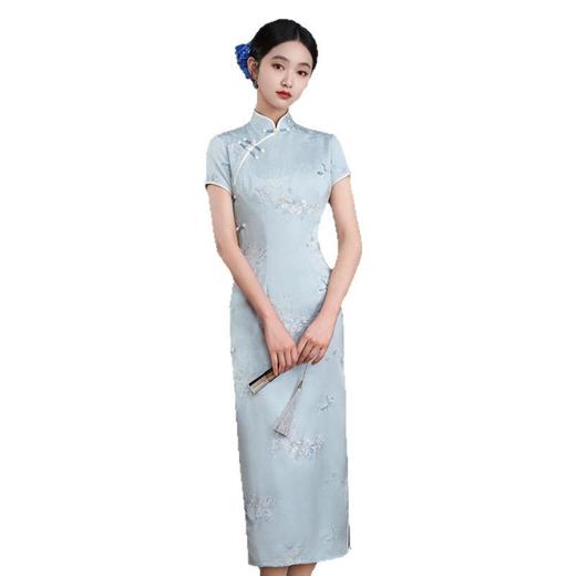 GX素雅时尚年轻款国风旗袍裙2025夏新款复古中式长款修身日常旗袍裙 商品图4