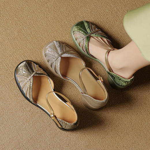 【预售5天】新中式拼接网纱包头凉鞋女新款夏国风中空粗跟凉鞋YCJX&H-8035 商品图1