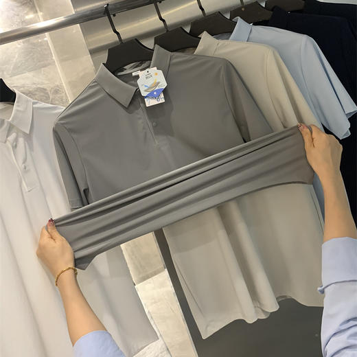 冰感科技!户外高弹透气速干!2025夏季新款男纯色商务休闲短袖POLO衫T 商品图0