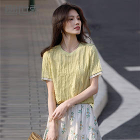 【专属特价】熙世界肌理针织提花T恤女短袖2025夏季新款法式气质正肩体恤上衣