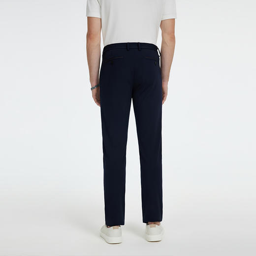 九牧王 旅途疗愈 春夏修身版无褶藏青罗马针织休闲裤JA5D80122 商品图3