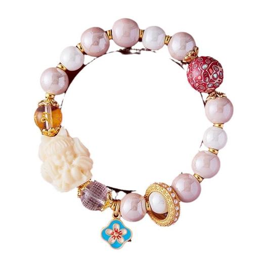 【普陀山】香灰瓷凤九狐狸手串粉瓷金箔琉璃手链国潮宫廷风转运粉晶 商品图4