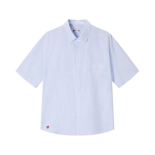 NPC潮牌刺绣天使爱心条纹短袖衬衫男翻领弧形下摆舒适NP54SH27 商品图5