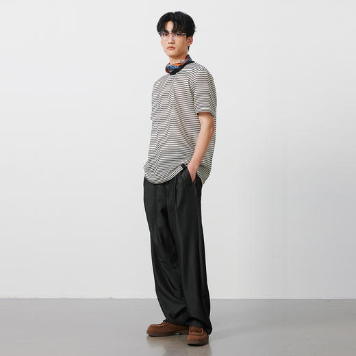 NPC潮牌撞色条纹镂空圆领百搭T恤男微弹落肩廓形舒适宽松NP52TE09 商品图1