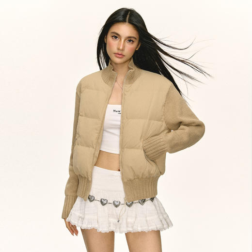 Ariseism  美式复古针织拼接立领轻薄羽绒服女秋冬新款上衣外套 商品图4