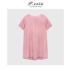 03-4潘依绣丁丁宠粉100%亚麻定染简约露背设计短袖连衣裙 W-63272