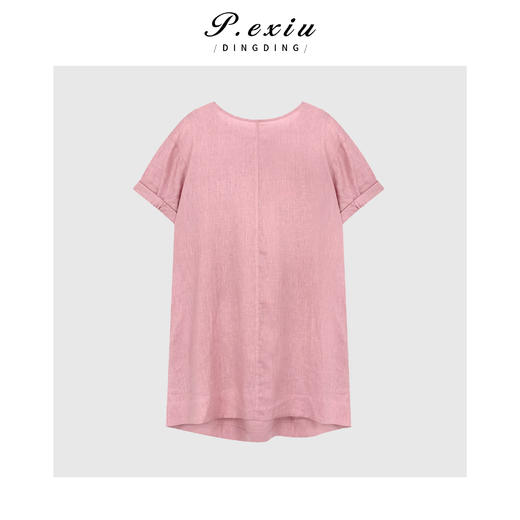 03-4潘依绣丁丁宠粉100%亚麻定染简约露背设计短袖连衣裙 W-63272 商品图0