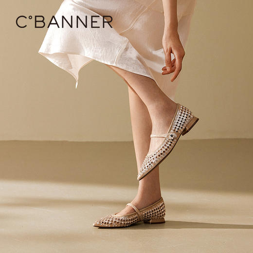 千百度闪钻羊皮镂空玛丽珍鞋凉鞋女春季新低跟透气单鞋晚晚鞋A25179334 商品图4