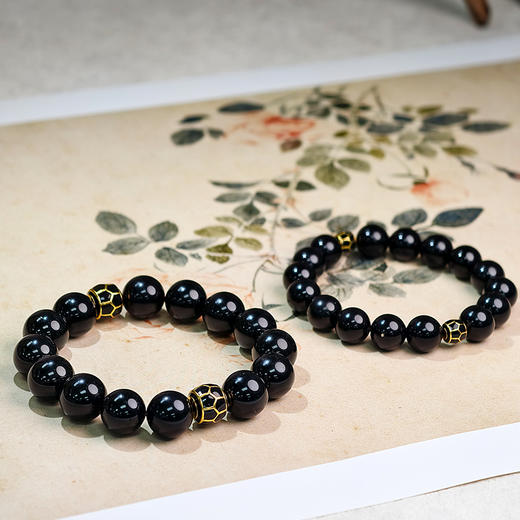 易祈吉祥五行补水手链黑曜石手串925银手链饰品送礼男女款手串礼物 商品图1