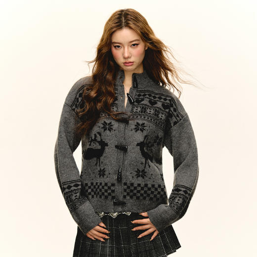 Ariseism  美式复古费尔岛半拉链立领提花毛衣外套女春秋新款 商品图0