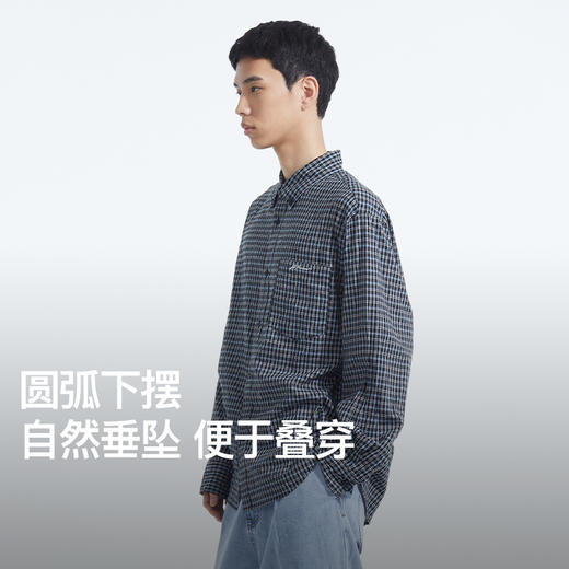 NPC潮牌复古老钱风字母刺绣小格纹翻领衬衫男圆弧下摆NP53SH15 商品图4