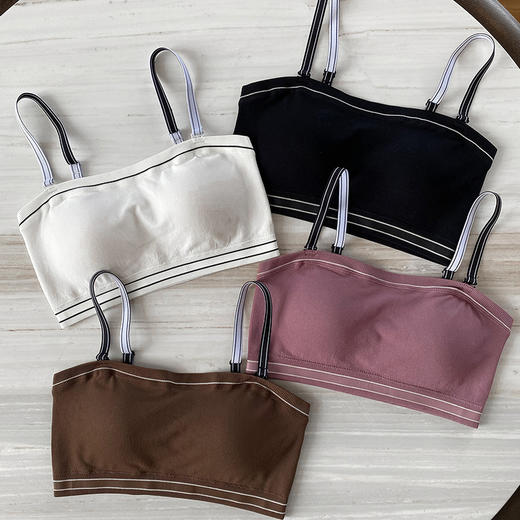 官网550！杨幂同款撞色肩带运动文胸 高弹防震固定一体杯健身瑜伽抹胸内衣胸罩女 商品图7